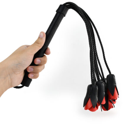 Blue Braided Leather Rose Flogger with Red Rose Tips Premium Design Flogger QSX-whip-06