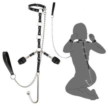 Bondage Set w/Anal Butt Hook Handcuffs Collar Restraints Sex Toy for Couples Kit QSX-BR08