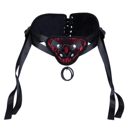 Elegant Lace Strap-On Harness - Stylish Perforated Leather Strap-On Harness with QSX-SO-12