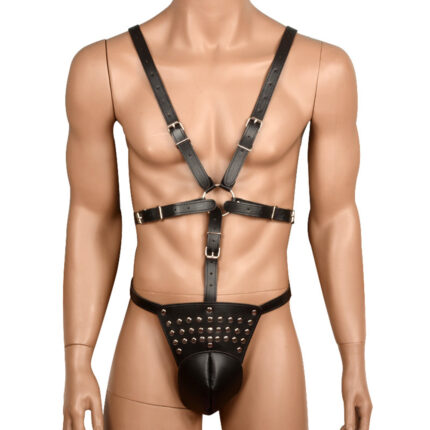 Male Black BDSM Bondage with Rivets / Chastity Pants / PU Leather Sexy Clothing QSX-MCD-10