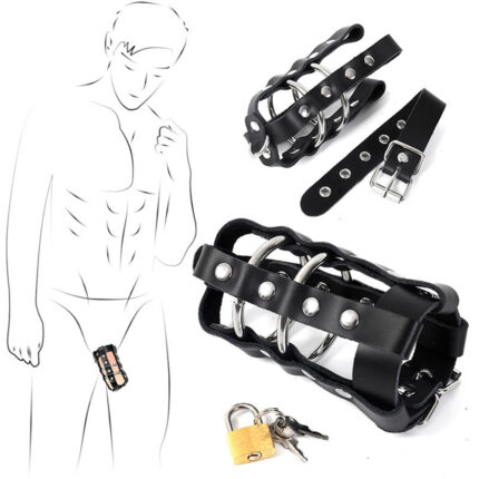 BDSM Gay Sex Toys Dick Ring Leather Penis Cage Slave Chastity Belt Restraints QSX-SO-29